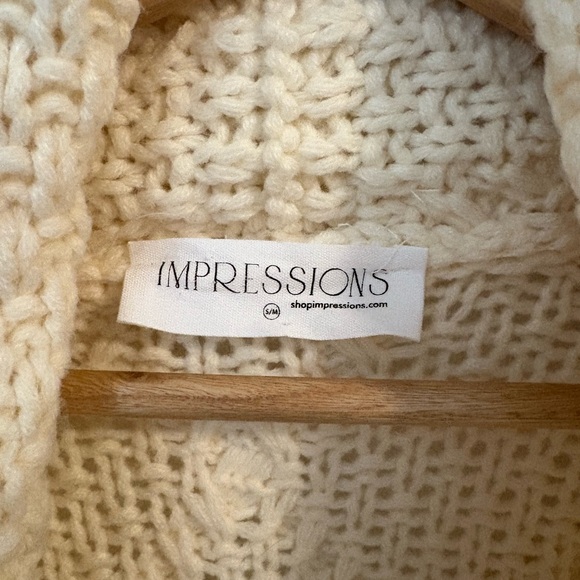 Impressions Cream Cable Knit Fringe Cardigan - Picture 4 of 5